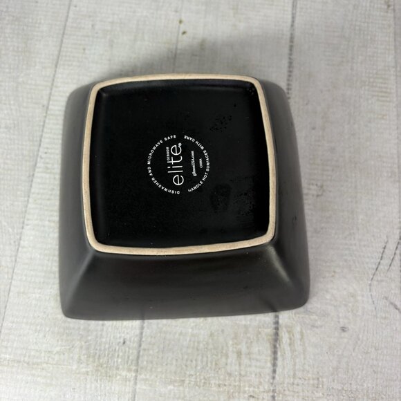 Gibson Elite TEQUESTA Taupe Blue Edge Square Stoneware Soup Cereal Bowls Set 4 - Picture 5 of 16